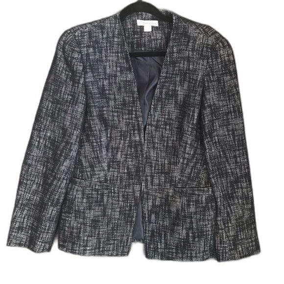 Coldwater Creek Blazer Women Size 10 Navy Tweed Cotton-Linen Blend Open Front - Picture 4 of 12